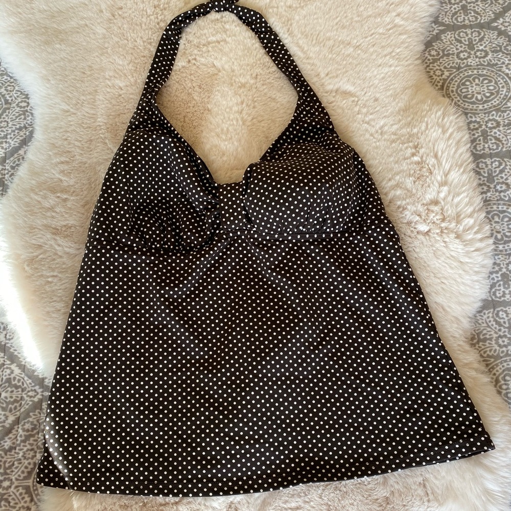 lands End Brown White Polka Dot Tankini Top 12